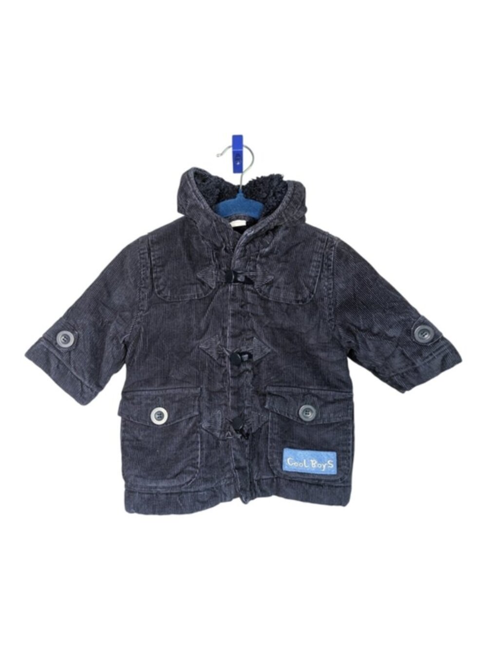 Impidimpi Boys Navy Blue Hooded Corduroy Duffle Coat Sherpa Inner Size 6m (EU68)